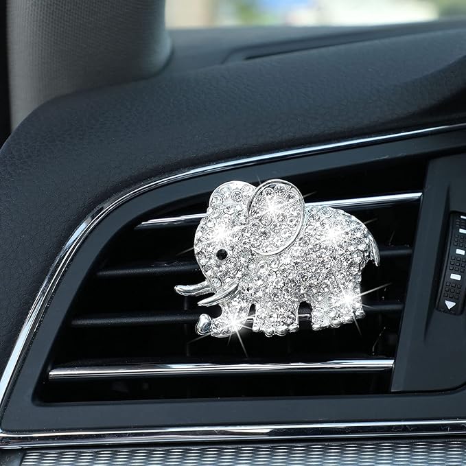 Frienda Bling Car Accessories Rhinestone Elephant Freshener Car Decor for Women Bling Diamond Vent Clip Air Rhinestone Outlet Vent Interior Decoration(Silver)