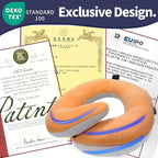 BUYUE Travel Neck Pillows for Airplanes, 360° Head Support Sleep for Long Flight, Skin-Friendly & Breathable, Kit with 3D Contoured Eye Mask, Earplugs and Storage Bag (Adult, Orange, 90+ lbs)