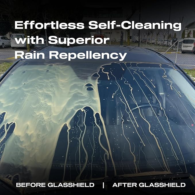 Nasiol GlasShield Nano Rain Repellent Spray Kit, Windshield&Glass Ceramic Coating, Super Hydrophobic to 30000 Miles, Super Easy Application Spray&Wipe, Clear Vision for Safe Driving, Easy Ice Removal
