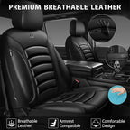 CAR PASS 3D Foam PU Leather Car Seat Covers, Universal Seat Covers Front 2 for Trucks SUV Sedan Automotive Seat Covers Armrest Airbag Compatible Waterproof Comfortable Faux Nappa Leather All Black