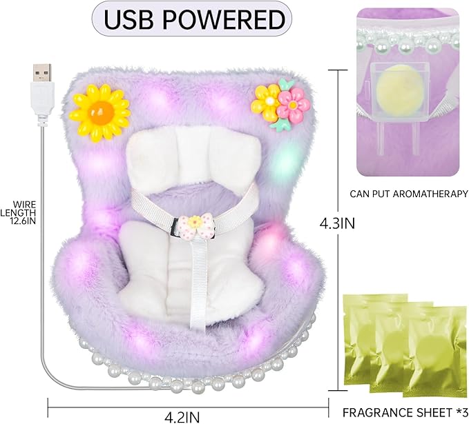 Car Air Freshener Vent Clip with Light Used for Jelly Cat Car Seat,Have A Seat Compatible with Fuggler Accessories (USB Type-Purple)
