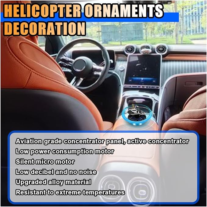 Helicopter Car Air Fresheners with Solar Rotating, Creative Perfume Decoration, Airplane Fragrance Diffuser for Home, Office (Blue)