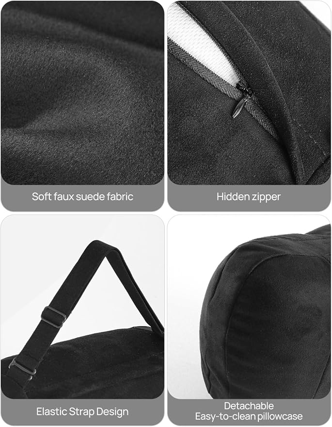 TPARTS Headrest Neck Pillow for Tesla Model 3/Y/X/S, Soft Faux Suede Fabric Car Neck Support Pillow Cushion for Traveling (Filled with Dupont Sorona Fiber)-1pc Black