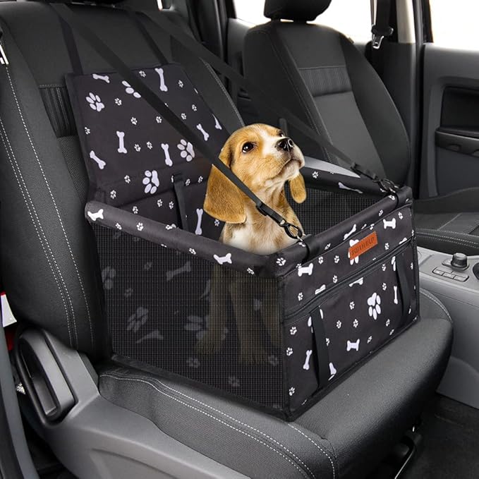 SWIHELP Dog Car Seat Puppy Portable Pet Booster Car Seat with Clip-On Safety Leash and PVC Support Pipe, Anti-Collapse,Perfect for Small Pets