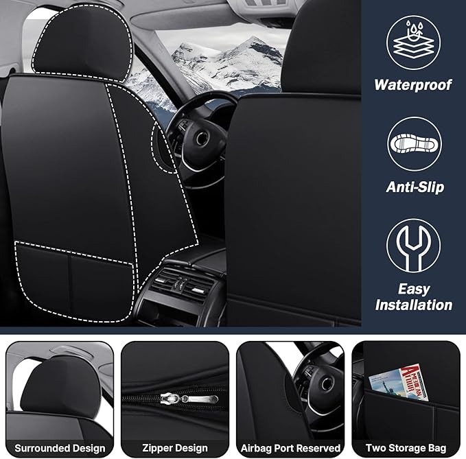Front Seat Cover for Toyota Highlander 2001-2025, Waterproof Durable Premium Leather Car Seat Protector, Comfortable Anti-Slip Stylish Sport Seat Cover(2 Seats Standard,Black Blue)