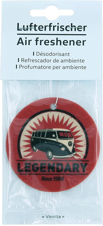 BRISA VW Collection Volkswagen Air Freshener, Room Freshener, Deodorizer for Cars T1 Bus Campervan Motif (Vanilla/Red/Set of 2)