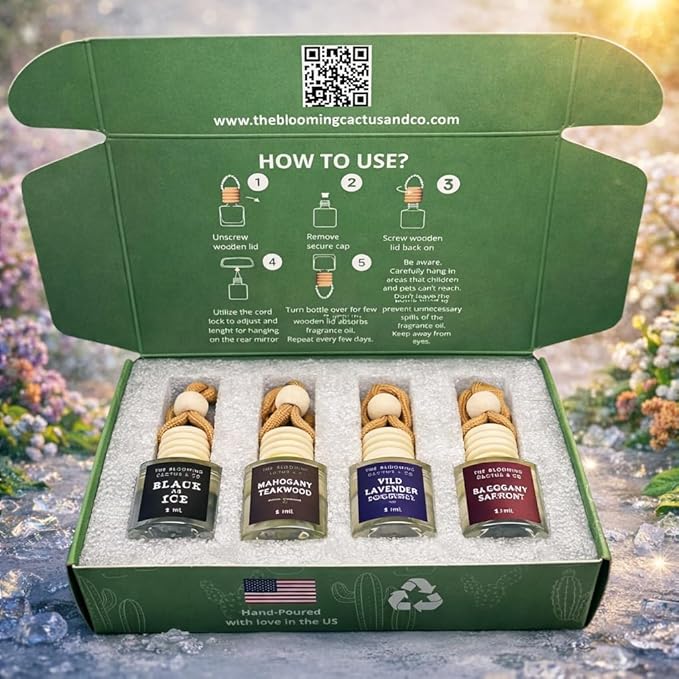 4 Pack Air fresheners | Long lasting car air fresheners, Hand-made in USA | Small room diffuser | Small Business Woman Owned. (10 ml Fresh & Earthy Pack Mix)