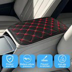 Car Center Console Cushion Pad, PU Leather Vehicle Armrest Cover Protector, Anti-Scratch Automotive Interior Arm Rest Seat Box Mat Accessories, Universal for SUV Sedan Truck (Black/Red)