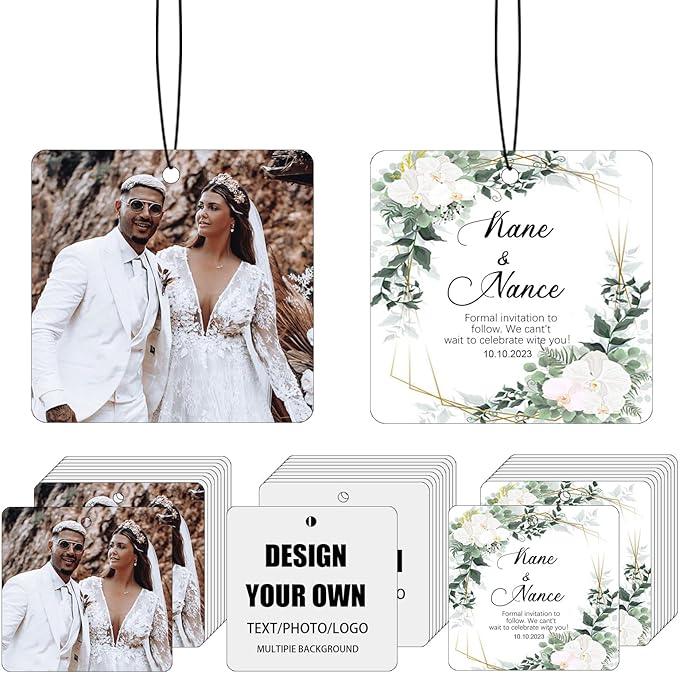 Custom Car Air Fresheners Bulk 10–100 PCS, Personalized Double-Sided with Photo Text Logo, Wholesale Auto Air Freshener for Wedding Party Business Promotion Gifts (Personalized, 10PCS-Square)