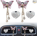 Bling Butterfly Heart Air Vent Clips, 4 Pcs Pink Car Air Fresheners, Diffuser With Diamond Decoration, Cute Interior Decor Accessories for Women