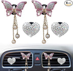 Bling Butterfly Heart Air Vent Clips, 4 Pcs Pink Car Air Fresheners, Diffuser With Diamond Decoration, Cute Interior Decor Accessories for Women