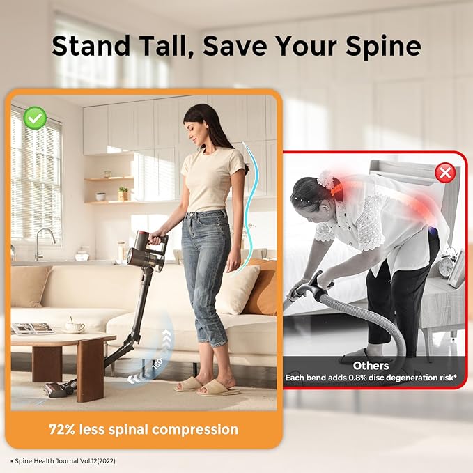 Cordless Vacuum Cleaner for Home,Cleans Under Furniture Without Bending,40Kpa 45Mins,Self-Standing,Powerful Stick Vacuum Cordless for Pet Hair,Hard Floors,Carpets,Car