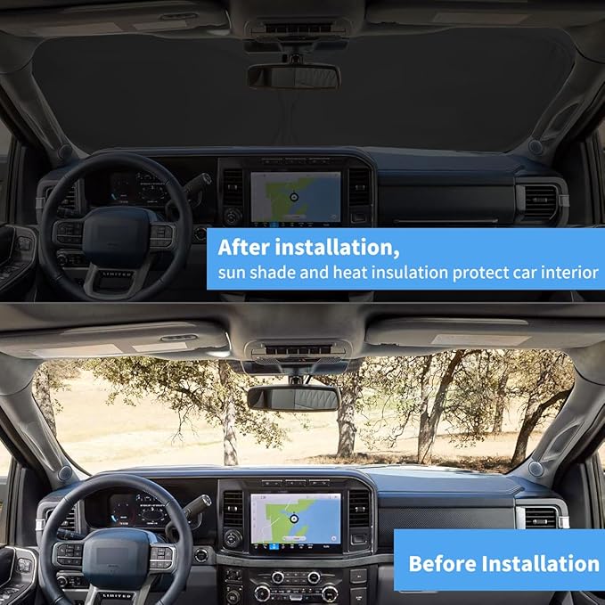 Windshield Sun Shade for 2015-2020 Ford F-150 F150 (Lariat, King Ranch, Platinum, XL XLT Limited Raptor), Cutom Front Window Sunshade Cover F250 F350 F450 Protector, Sun Visor Blocks UV Rays