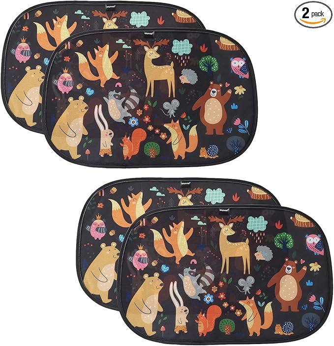 Enovoe 2 Pack Animals Cartoon Car Window Sun Shades for Kids - 21x14 Inches - Baby Sun Shades - Glare and UV Rays Protection Car Window Shades, Suitable for SUVs, Minivans and Full Size Cars