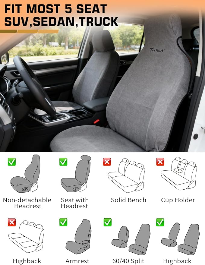 600g Ultra-Thick Waterproof Car Seat Cover Towel - Premium Heavy-Duty Terry Cloth Seat Protector for Gym, Beach, Athletes - Universal Fit, Sweat-Proof & Washable, Non-Slip Gray 1pc