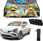 CHILL·TEK Funny Animal Car Windshield Sun Shade Umbrella, Frog Driving Car Sun Shade Umbrella, Block UV Rays Heat Foldable Windshield Umbrella Sun Visor Protector - Keep Vehicle Cool for Cars SUV