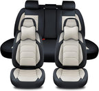 Car Seat Covers Full Set, Breathable Nappa Leather Car Seat Cushions, Auto Interiors Universal Fit for Most Cars, Compatible Automotive Vehicles(Sedan/SUV/Van), Black & White
