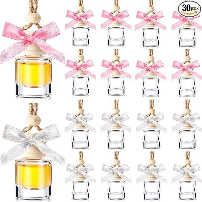 30 Pcs 30 Pcs Winter Car Diffuser Bottles Snowman Pumpkin Car Diffuser Winter Fall Hanging Empty Vehicle Air Freshener with Bow for Holiday Party Gift (Cylinder)