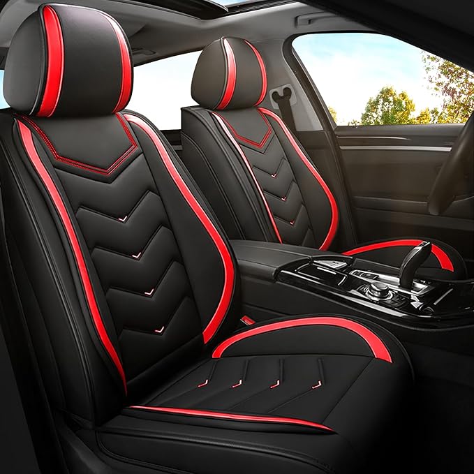 Car Seat Covers for Jeep Grand Cherokee L 2021-2026, Premium Nappa Leather Car Seat Cover, Stylish Sport Seat Covers， Automobile Seat Cover Sets.(Standard 2 Seats/Black Red)