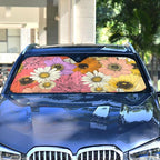 Colorful Flowers Sunflower Car Windshield Sun Shade Chamomile Dahlia Lily Anemone Foldable UV Ray Sun Visor Protector Sunshade to Keep Your Vehicle Cool (55" x 27.6")