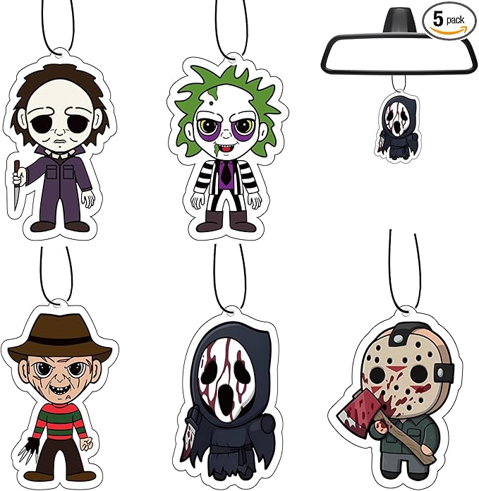 Horror Car Air Fresheners - Cute & Scary Car Interior Accessory Hanging, Home Decoration, Fresh Room, Bathroom, Closet, Gift for Men and Women, Pack of 5