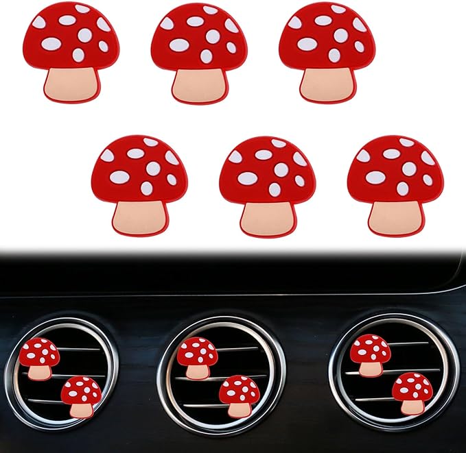6 Pcs Red Mushroom Air Vent Clips, Cute Mushroom Car Air Fresheners Vents Clips Diamond Vent Clip Cars Interior Decor Charm Bling Car Accessories Cars Decoration for Women, Automotive Air Fresheners