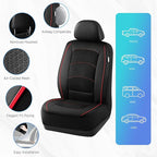 Road Comforts Car Seat Covers, Leather Front Seat Covers with Piping, Air-Cool Mesh Designed, Airbag Compatible Automotive Seat Covers for Most Car, Truck, Van, SUV - Black with Red Piping