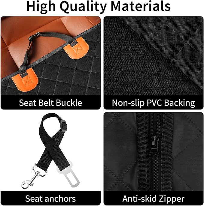 Back Seat Pet Cover for Dogs with Mesh Window - Tesla Model 3, SUV, Sedan, 600D Waterproof Heavy Durable Hammock, Scratch Proof Nonslip with Seatbelt, Dog Car Seat Cover for Back Seat