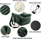 Dog Car Booster Seat, for Small Dogs Under 30 lbs, Detachable Washable Travel Bed with Storage Pockets and Safety Belt (Green, Medium)