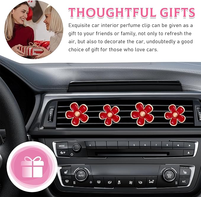 6PCS Car Air Vent Clip, Daisy Flower Auto Scents Air Freshener Clip with 6 Fragrance Piece, Decorative Auto Air Conditioning Clip for Women Girl, Universal Car Accessories (Red)
