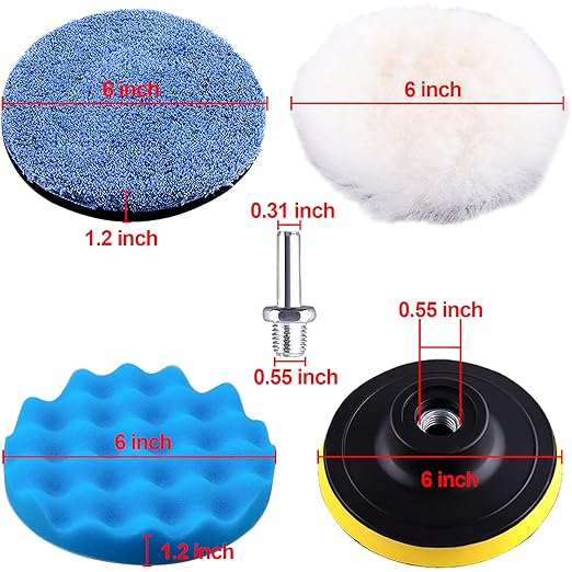 SIQUK 13 Pieces Buffing Pads 6 Inch Car Polishing Pad Kit Foam Polish Pads Wax Buffer Polisher Attachment for Drill