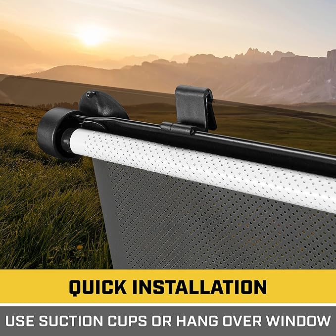 CAT Retractable Pull-Down Back Seat Side Window Shades for UV Sun Protection, Universal Fit, 2-Pack, Gray, Modern Style, 14x19in