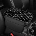 Bling Center Console Cover with 2 Side Pockets Fit for RAV4 Multi-Functional Car Armrest Cushion Diamond-Studded Rhombus Pattern Style(Black&Silver Diamond)