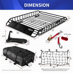 Roof Rack Basket 51" X 36" X 5" Rooftop Rack Cargo Carrier Universal, Waterproof Cargo Bag 44 * 35 * 16", Cargo Net with Attachment Hooks, 2 pcs Ratchet Strap,Roof Pedal