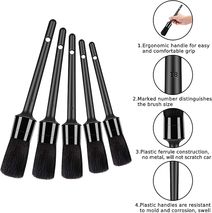 10pcs Detailing Brush Set, Multi-Purpose Car Detailing Brushes for Cleaning Car Interior, Exterior, Engine, Leather, Including 5 car Cleaning Brush, 3 Wire Brush, 2 Air Vent Brush,Black