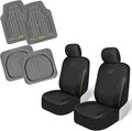 CAT PU Leather Seat Covers for Cars – (2) Front Seat Covers with (4) All-Weather Heavy-Duty Floor Mats for Trucks, Cars, & SUVs Combo Set – Car Interior Protection Liners for Car Seats and Floors