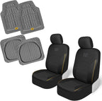 CAT PU Leather Seat Covers for Cars – (2) Front Seat Covers with (4) All-Weather Heavy-Duty Floor Mats for Trucks, Cars, & SUVs Combo Set – Car Interior Protection Liners for Car Seats and Floors