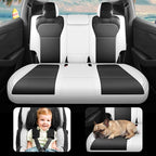 for Tesla Model Y 2025 2026 Seat Cover Full Set Black and White Nappa Leather Seat Cover (Crocodile Black+White 25-26)