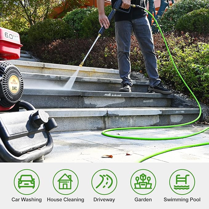 YAMATIC Durable Pressure Washer Hose, 3400 PSI 1/4'' Power Washer Hose Replacement for Gas&Electric Washer, Wear Resistant Extension Leak-Free M22 Fittings, Green (50FT)