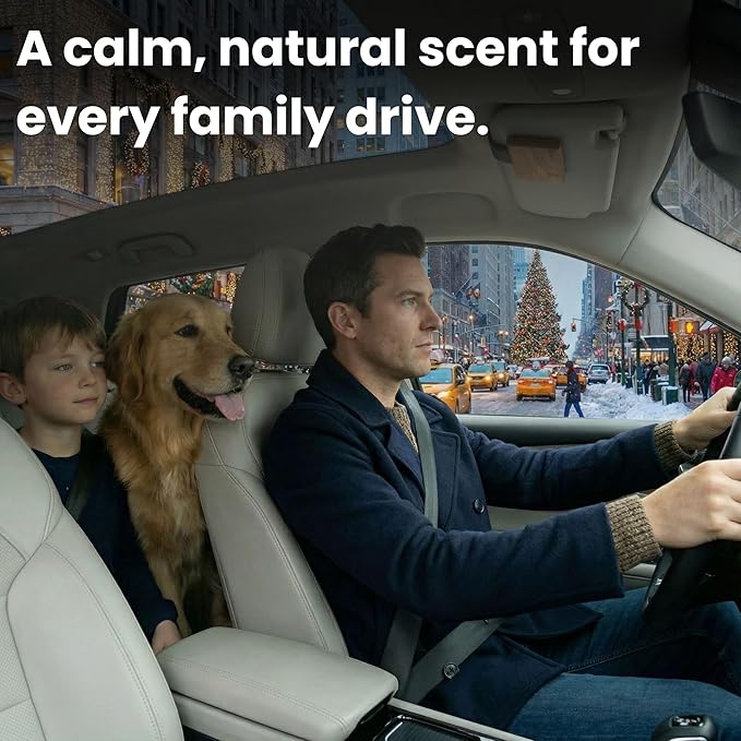 Wood Car Air Freshener — Refillable Solid Odor Eliminator with Premium Leather Visor Clip, North American Alder Wood Scent, No Liquid, No Mess for Car, Truck & SUV (Gilded Petals)