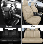 Nappa Leather Car Seat Covers Full Set, Beige Car seat Protector 5 Seats, Waterproof Car Seat Cushion, Universal Automotive Seat Covers Fit for SUV Truck Pick-up Sedan, Front and Rear