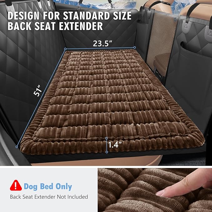 Backseat Dog Bed Non-Slip, Dog Bed for Car Back Seat Soft and Comfortable, Back Seat Pet Bed Mat for Travel, Pet Car Blanket for Backseat Extender and Seat Covers Brown (51”X 23.5”)