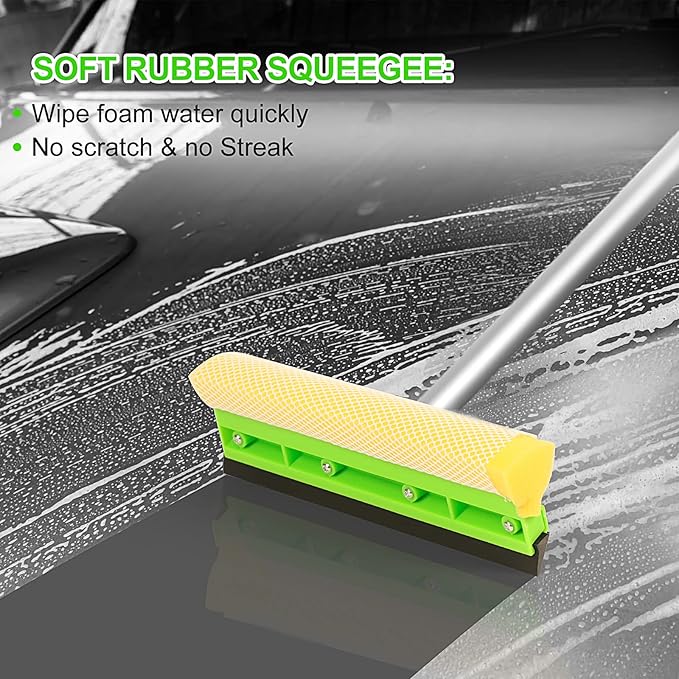 Car Wash Kit, 62'' Car Wash Brush with Long Handle, Soft Bristle Scratch-Free Car Detailing Brush Cleaning Kit, with Wash Mitt Towel Window Squeegee Tire Brush for Car SUV Truck RV Cleaning