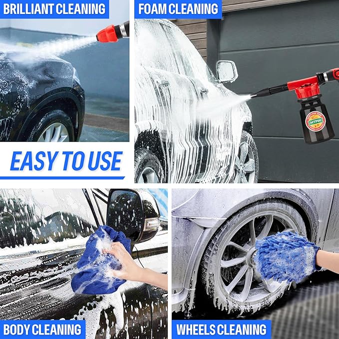 Updated 16 IN 1 Car Wash Foam Gun, Foam Cannon,Adjustable Hose Wash Sprayer with 2.5 to 6 Bars Foam Blaster,Suitable for Car Cleaning and Garden Use with 1/2” Quick Connector(Black)