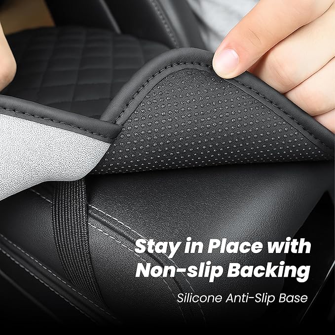 Extended Car Center Console Cover with 2 Storage, Microfiber Leather Car Armrest Cover Cushion For SUV Truck , Universal Car Accessories Memory Foam Comfort Stylish Leather Design (Black longer)