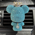 Cute Car Accessories, Bling Crystal Bear Car Air Freshener With Vent Clip,Rhinestone Aesthetic Car Decor Interior Decoration (GREEN)