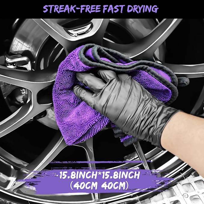 YeewayVeh 6Pcs Car Wheel & Tire Brush Kit, Professional Wheel Detailing Kit with Scratch-Free Rim Brush, Tire Brushes, Detailing Brush, Microfiber Towel & Tire Shine Applicator Pad, Vibrant Purple
