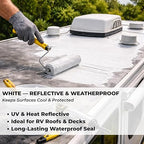 White RV Roof Coating - Solar Reflective Liquid Rubber Waterproof Sealant - UV & Heat Resistant Protective Paint for Camper, Trailer & Metal Roofs - Cool Roof Elastomeric Membrane - 1 Quart