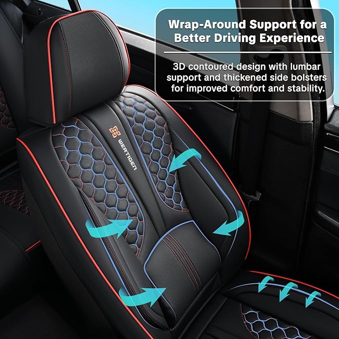 Red Edge Car Seat Covers for Ford Bronco Sport 2021-2025 Car Seat Cover, Leather, 5 Piece Full Set, Waterproof, with Lumbar Support, Suitable for All Seasons