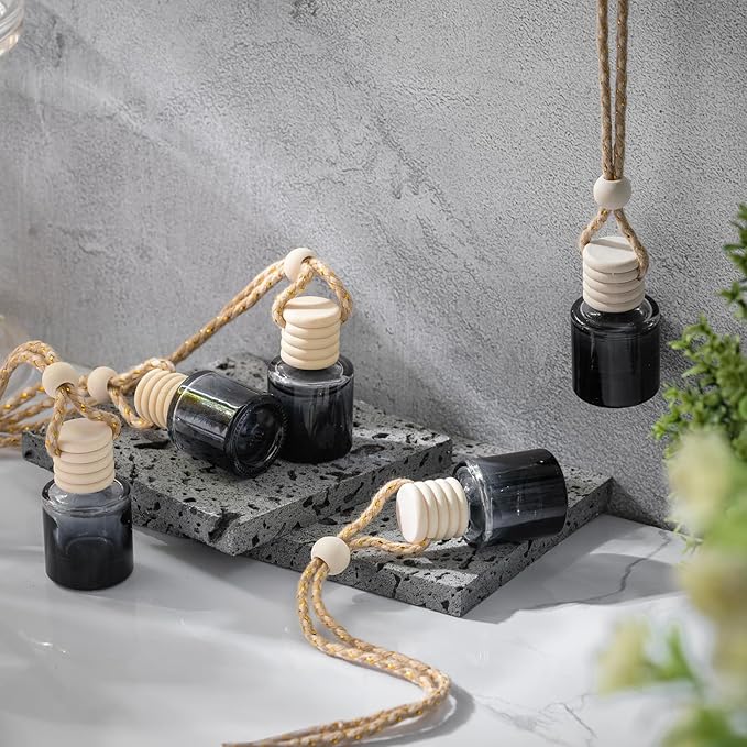 50 Pcs Black Car Air Freshener Hanging Bottle Empty Glass Diffuser Bottles Perfume Bottle Refillable Car Air Freshener Pendant Aromatherapy Fragrance Vials Bottles Ornament(Cylinder)